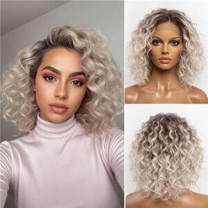 Ombre Honey Blonde Curly Wave Wig | Lace Front, Shoulder Length, Glueless,